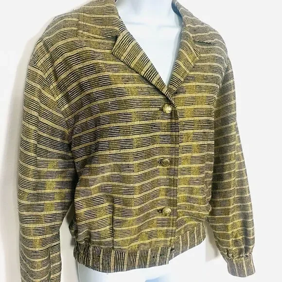 Vintage Retro 80’s Silk Gold Texture Bomber Jacket - Picture 2 of 12